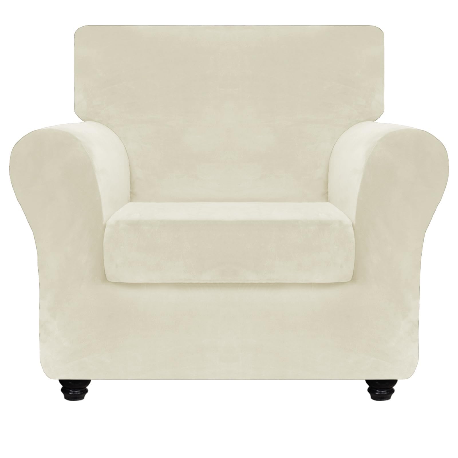 Znsayotx Luxury Velvet Chair Slipcovers With Arm 2 Piece Stretch Chair Covers For Living Room Thick Soft Armchair Slipcover Anti Slip Pet Friendly Furniture Protector (Beige),32'-46'(1 Cushion)