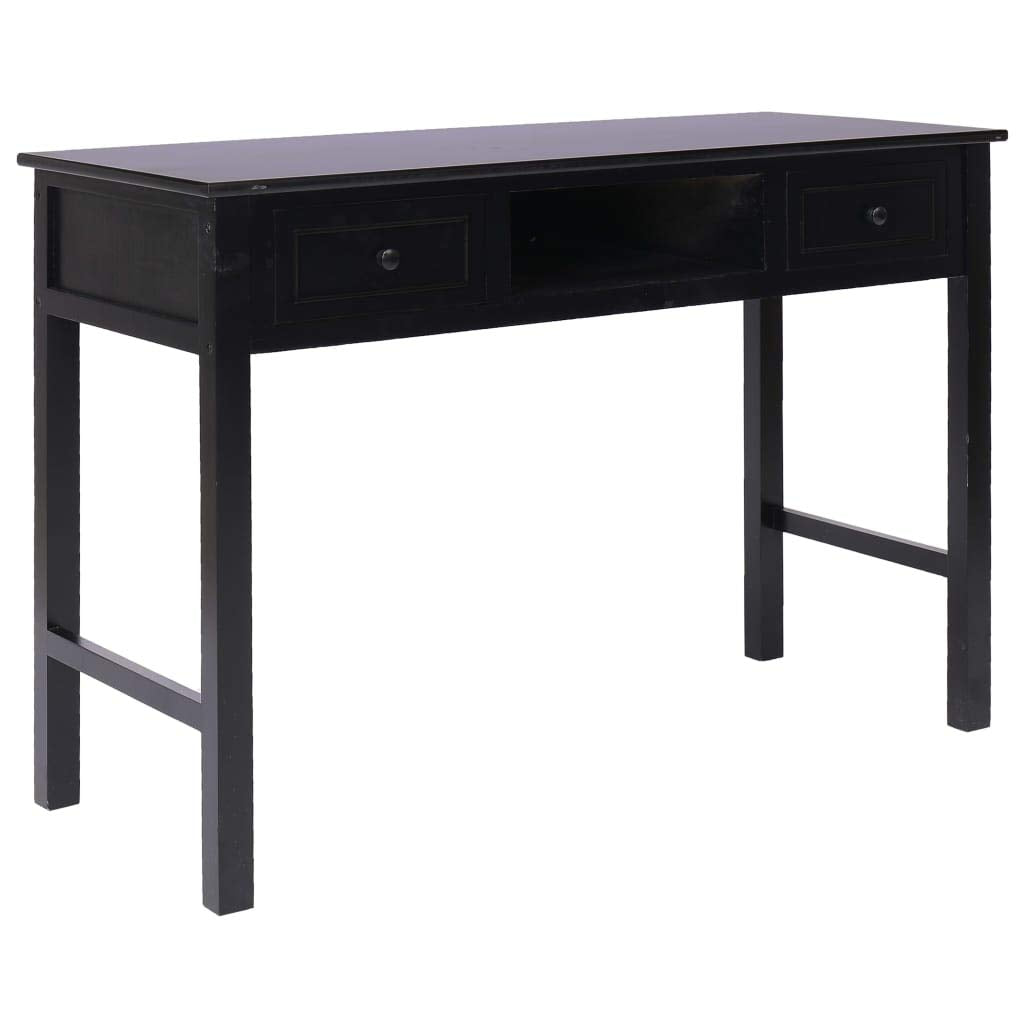 vidaXL Black Wooden Writing Desk 43.3&quot;x17.7&quot;x29.9&quot;, Versatile Office Computer Table with Drawers, Scandinavian Farmhouse Design, Durable Paulownia and Poplar Wood, Home Office Furniture