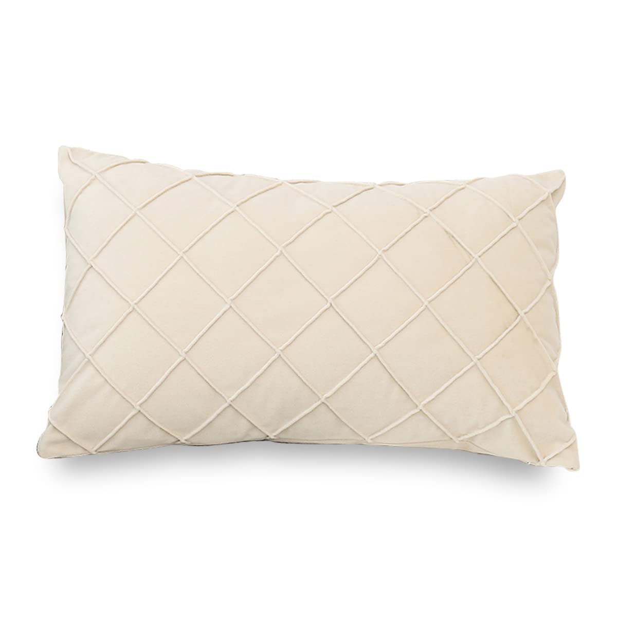 Plworld Beige Lumbar Pillow Cover 12X20 Inch, Pleated Decorative Small Throw Pillow Case, Soft Velvet Textured Cushion Case For