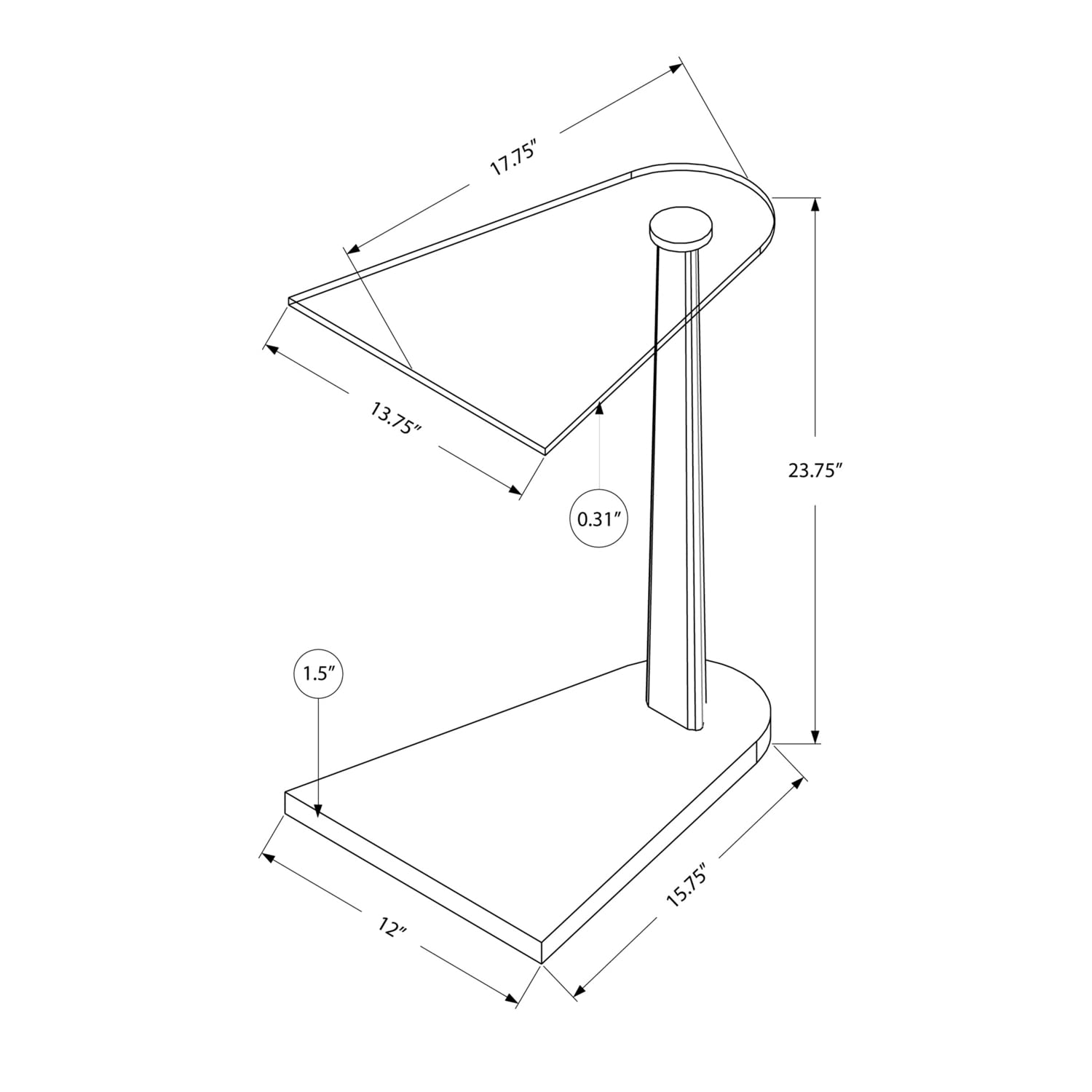 Monarch Specialties Accent Table Top Tempered Glass, 24&quot; H, Glossy Black/Silver
