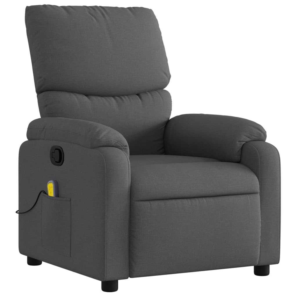 vidaXL Massage Recliner Chair - Dark Gray Fabric Seat with Manual Reclining and Vibration Function, Side Pocket, Adjustable Footrest and Backrest, Wood & Metal Frame for Living Room/Office
