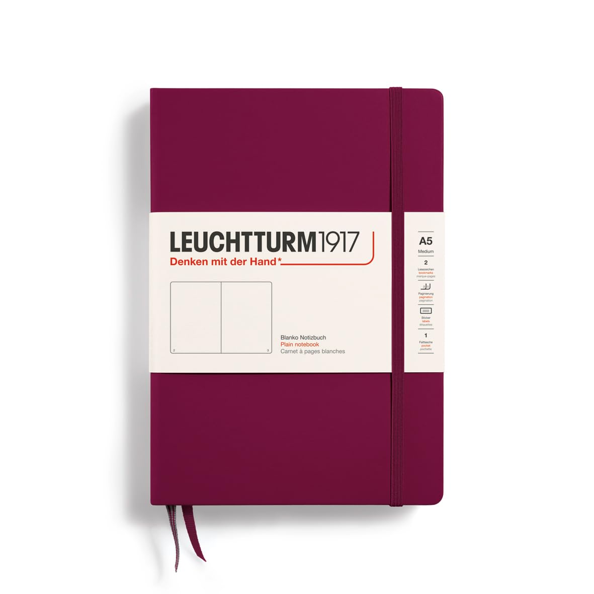Leuchtturm1917 - Notebook Hardcover Medium A5-251 Numbered Pages For Writing And Journaling (Port Red, Plain)