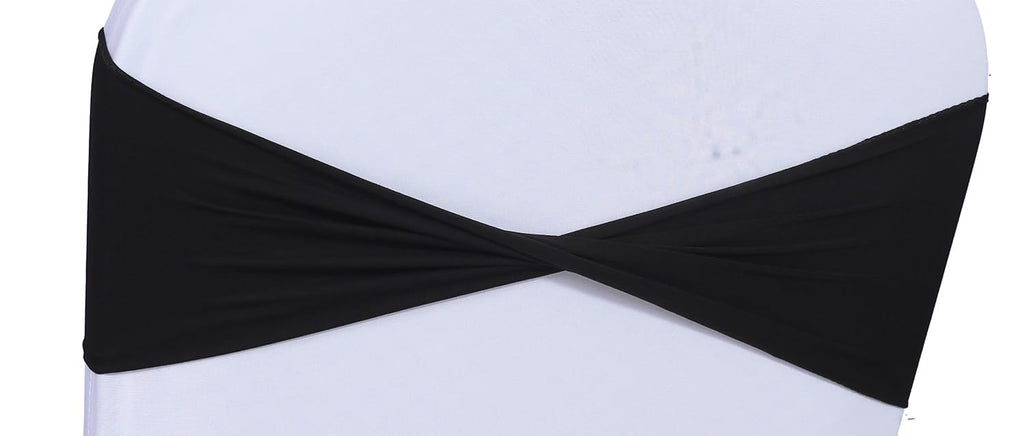 Mds Pack Of 100 Spandex Chair Sashes Bow Sash Elastic Chair Bands Ties Without Buckle For Wedding And Events Decoration Spandex Slider Sashes Bow - Black