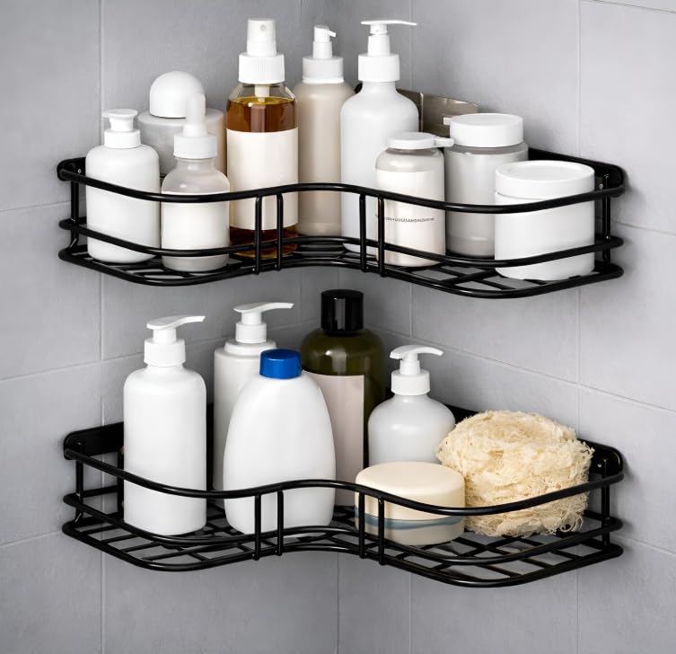 SelfAdhesive Metal Bathroom Corner Rack, Storage Shelf, WallMounted Organiser For Bathroom