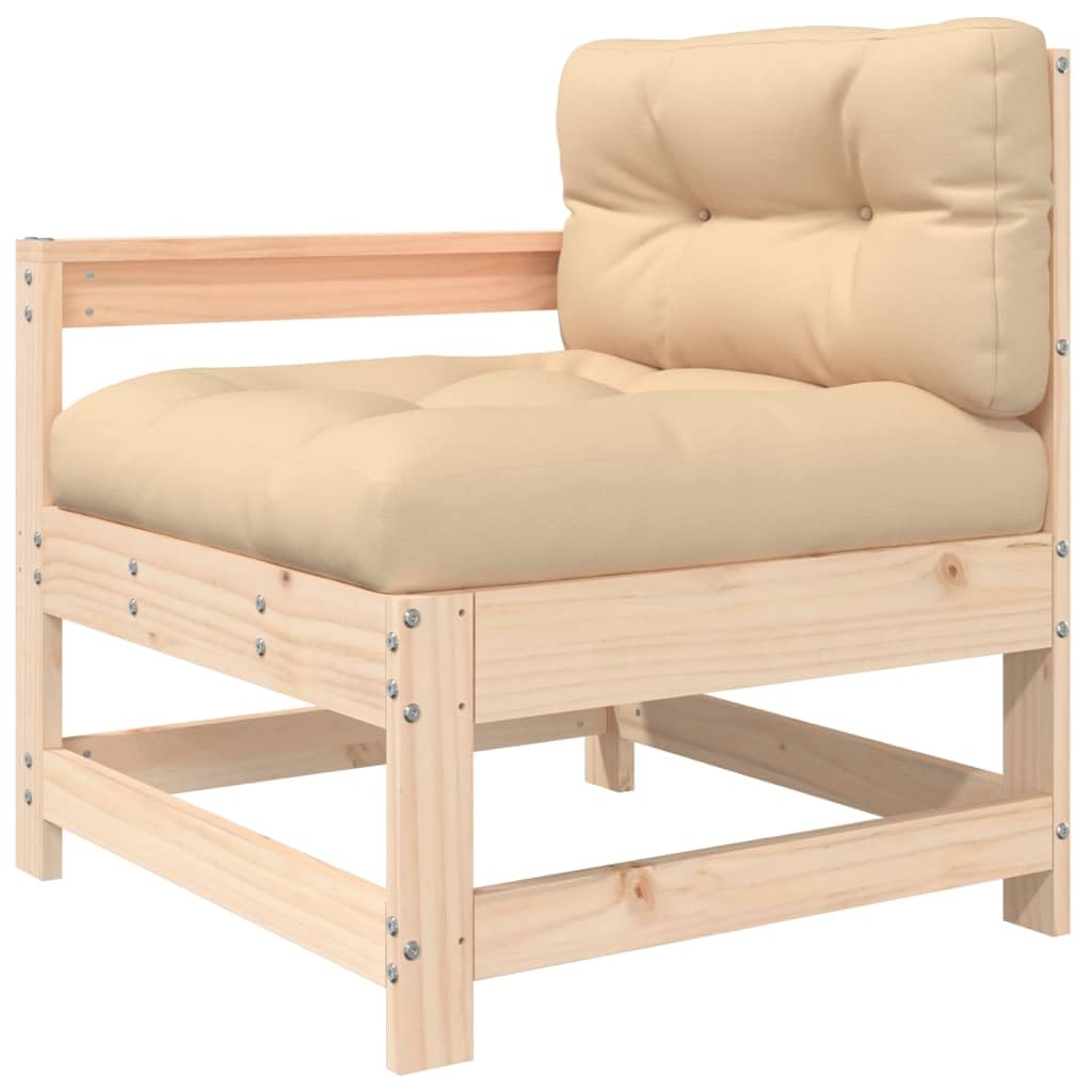 vidaXL Patio Chair with Cushions - Solid Wood Pine, Comfy Armrest/Backrest, Rustic Look, Sturdy & Stable, Modular Design, Enhances Outdoor Decor