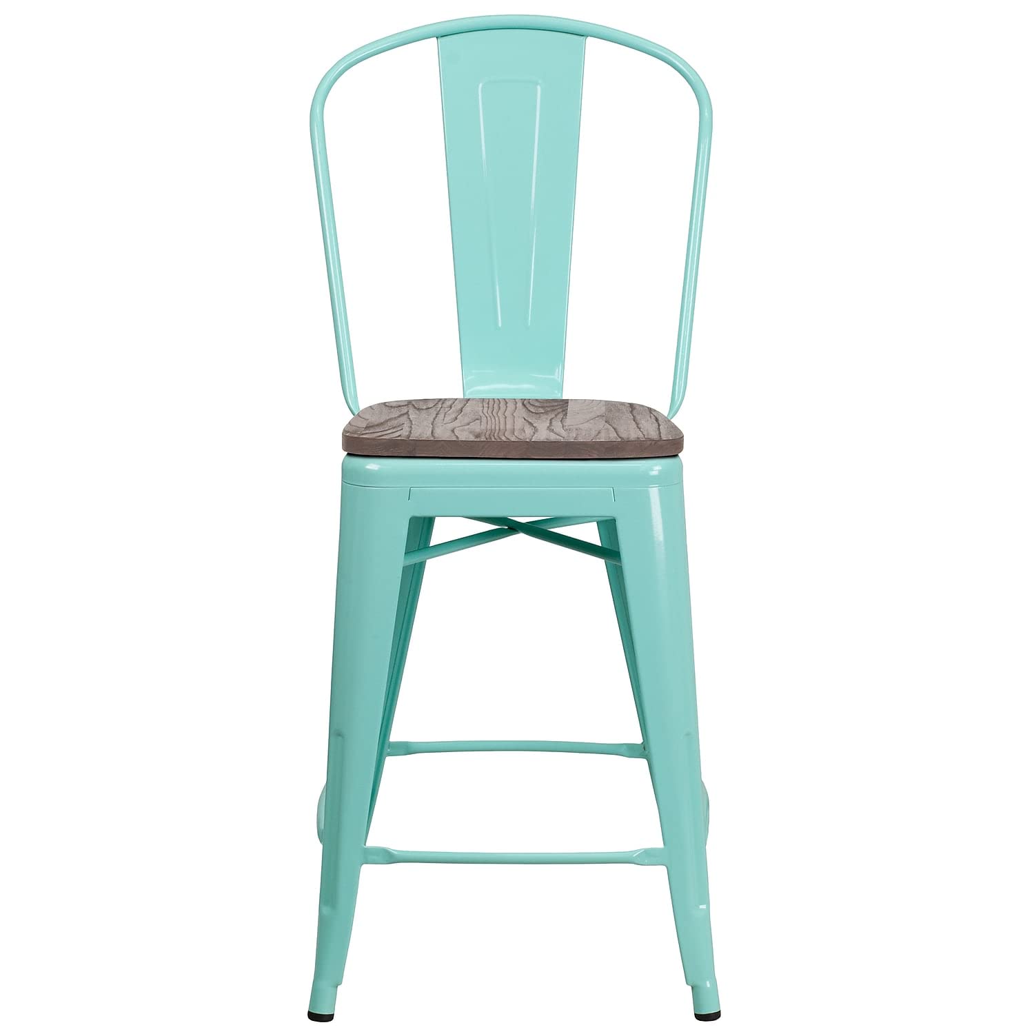Flash Furniture Carly 24' High Mint Green Metal Counter Height Stool With Back And Wood Seat