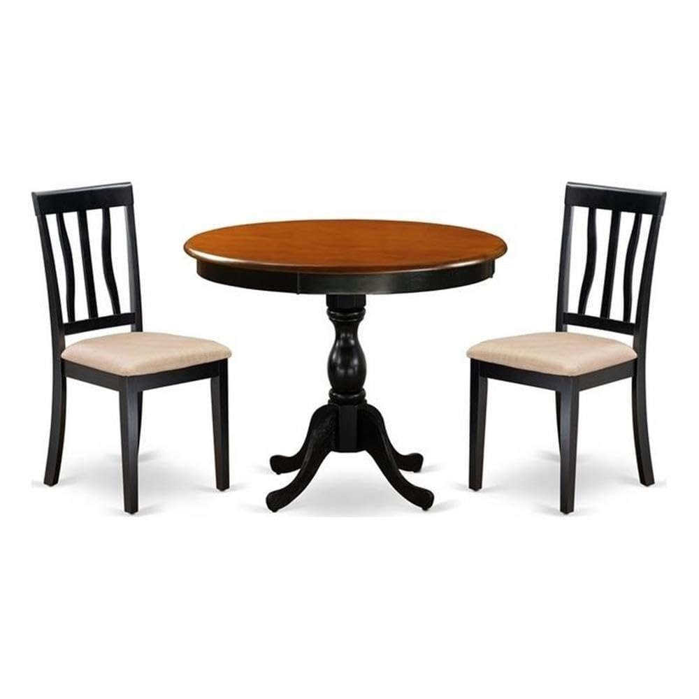 East West Furniture Aman3-Bch-C 3 Piece Dinette Set For Small Spaces Contains A Round Dining Room Table With Pedestal And 2 Linen Fabric Kitchen Dining Chairs, 36X36 Inch, Black & Cherry