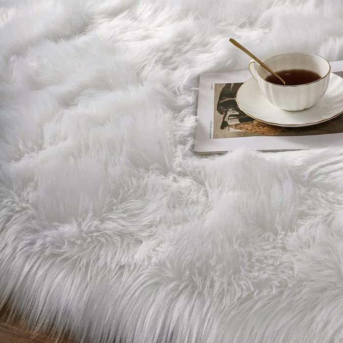 Orinova White Rugs For Living Room 6X9 Area Rugs For Bedroom Large Washable Faux Sheepskin Fluffy Fur Rug Nursery Rugs Room D  C