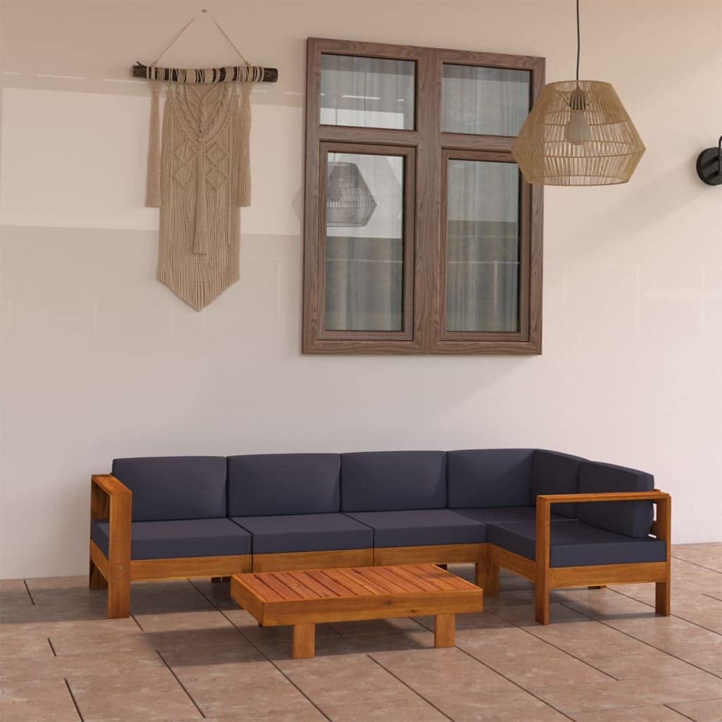 vidaXL Modern Patio Lounge Set with Dark Gray Cushions - Comfortable Seating with 3 Sofas, Acacia Wood Construction for Outdoor Area