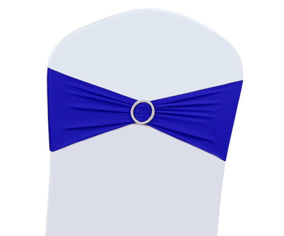 100Pcs Wedding Chair Decorations Stretch Chair Bows And Sashes For Party Ceremony Reception Banquet Spandex Chair Covers Slipcovers (100, Royal Blue)