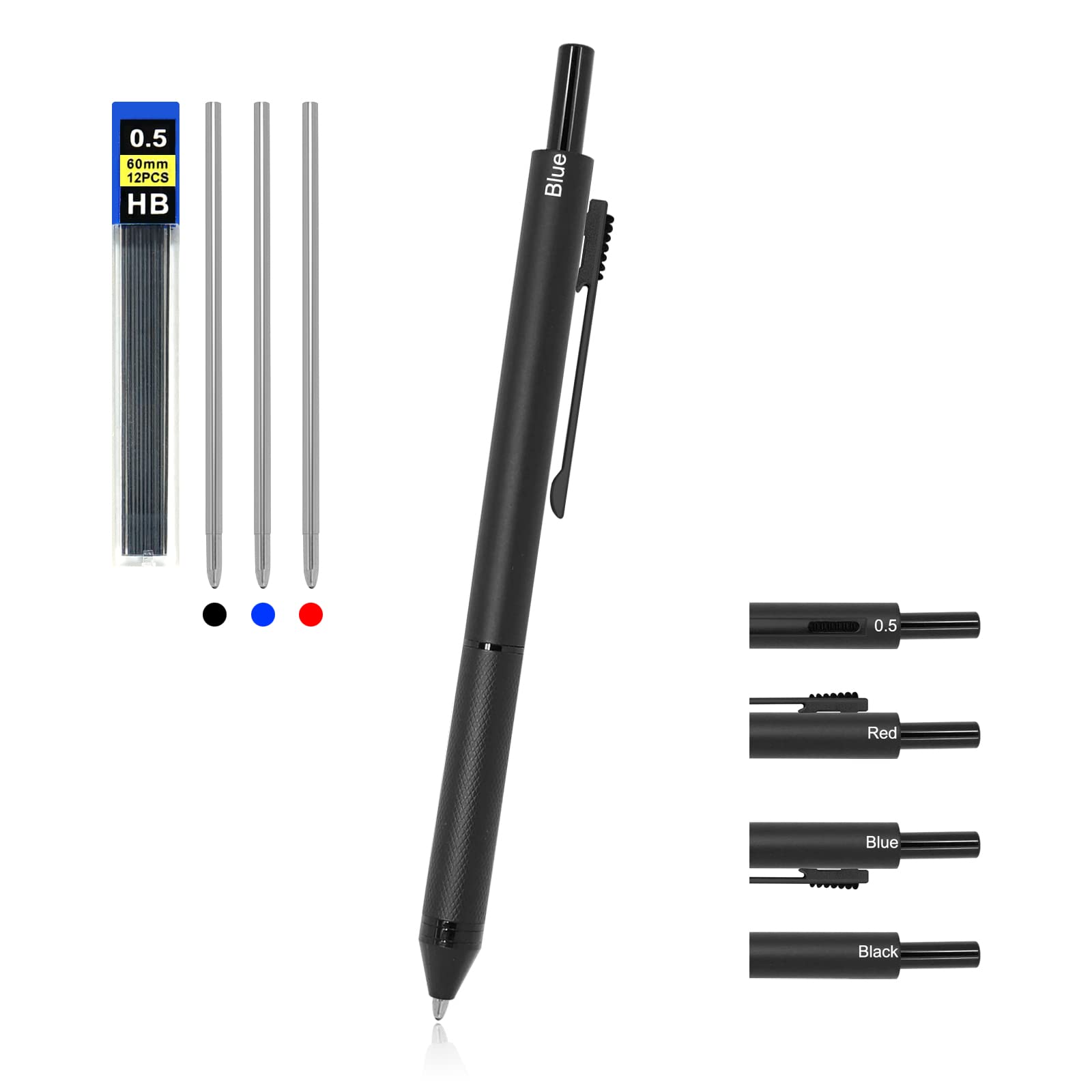 Youmi Multicolor Pen 4 In 1 Multifunction Pen With Metal Cased 0.5Mm Mechanical Pencil Red Ballpoint Pen Blue Ballpointpen And B