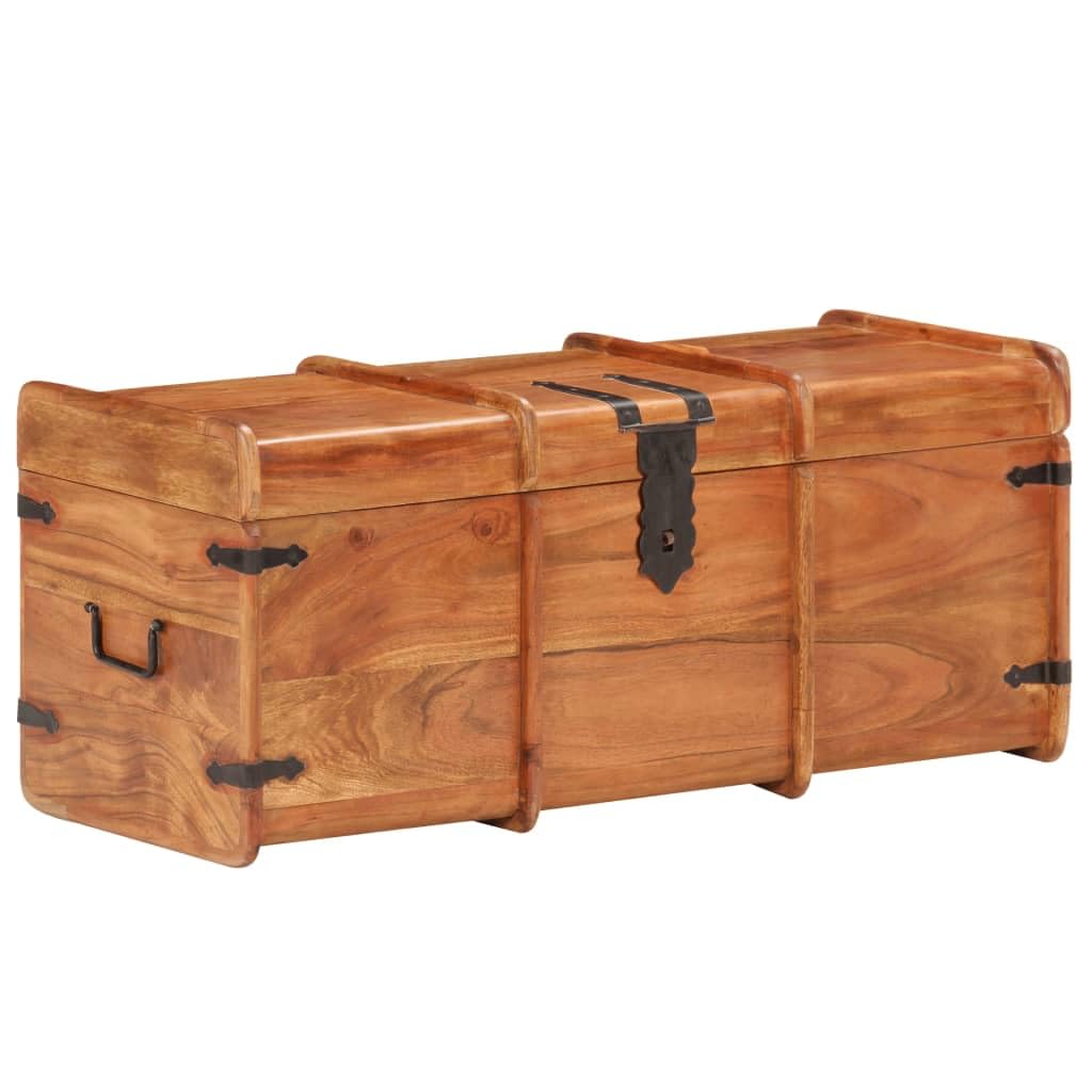 vidaXL Storage Chest, Solid Acacia Wood Construction, With Latch and Handles, Can Be Used for Storage or Display, 35.4&quot;x15.7&quot;x15.7&quot;, Dark Brown