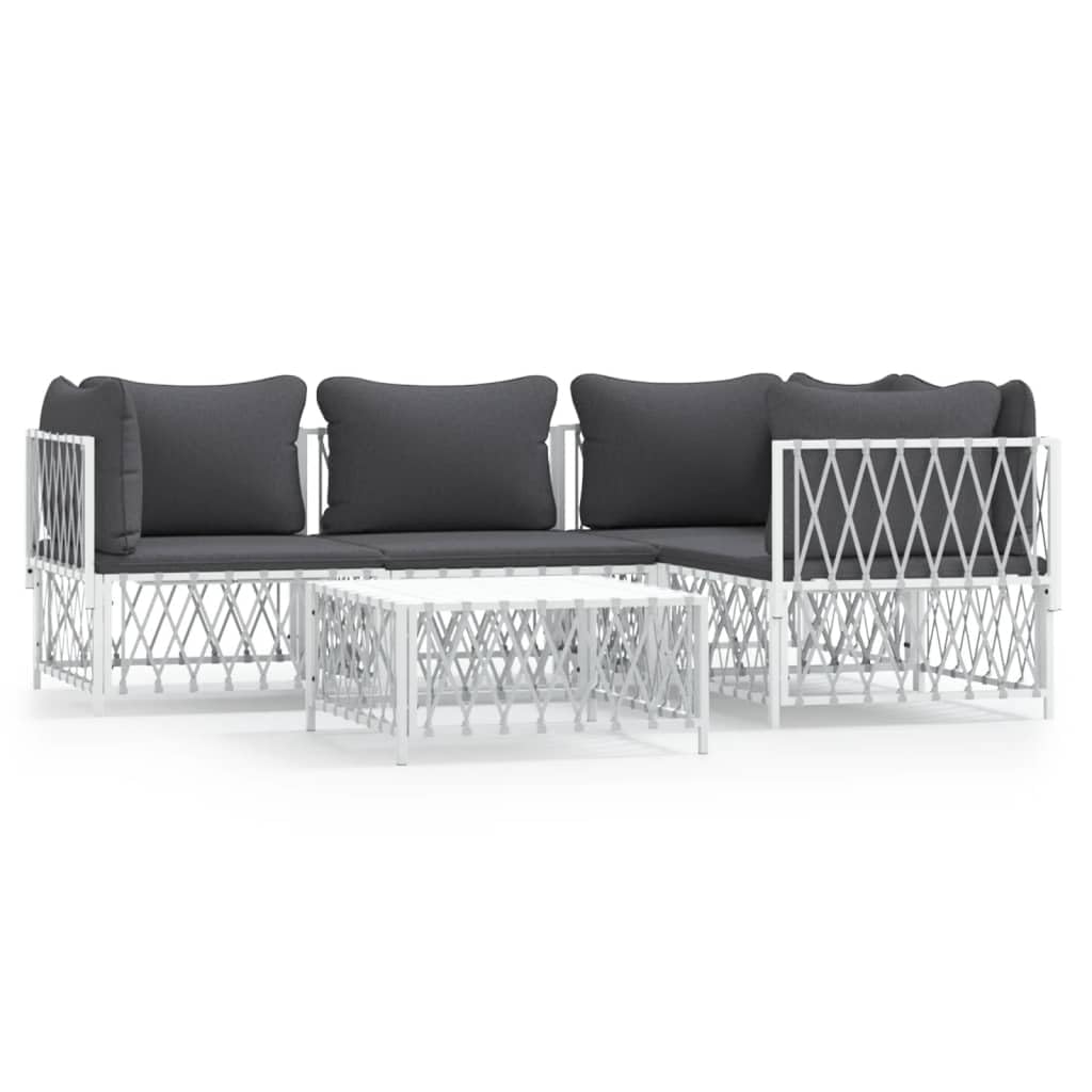 vidaXL 5 Piece Patio Lounge Set with Cushions White Steel