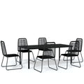 vidaXL Patio Dining Set 7 Piece - Black Outdoor Garden Furniture - Powder-Coated Steel Frame & Glass Table - PE Rattan Chairs