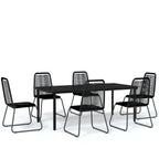 vidaXL Patio Dining Set 7 Piece - Black Outdoor Garden Furniture - Powder-Coated Steel Frame & Glass Table - PE Rattan Chairs