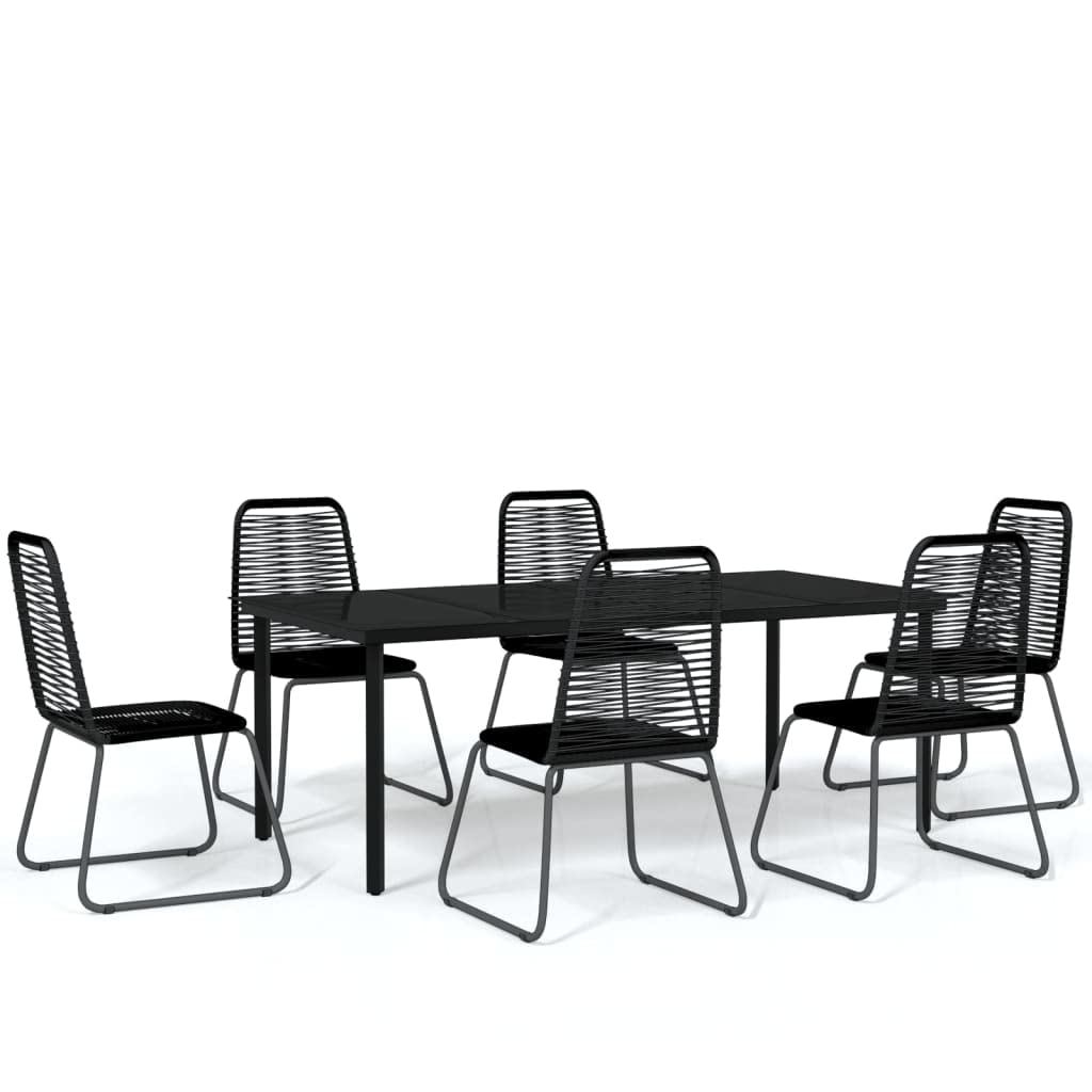 vidaXL Patio Dining Set 7 Piece - Black Outdoor Garden Furniture - Powder-Coated Steel Frame & Glass Table - PE Rattan Chairs