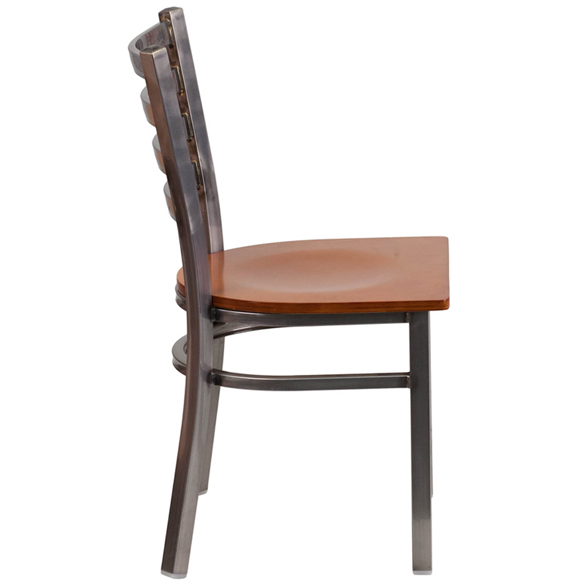 Flash Furniture Hercules Series Clear Coated Ladder Back Metal Restaurant Chair - Cherry Wood Seat