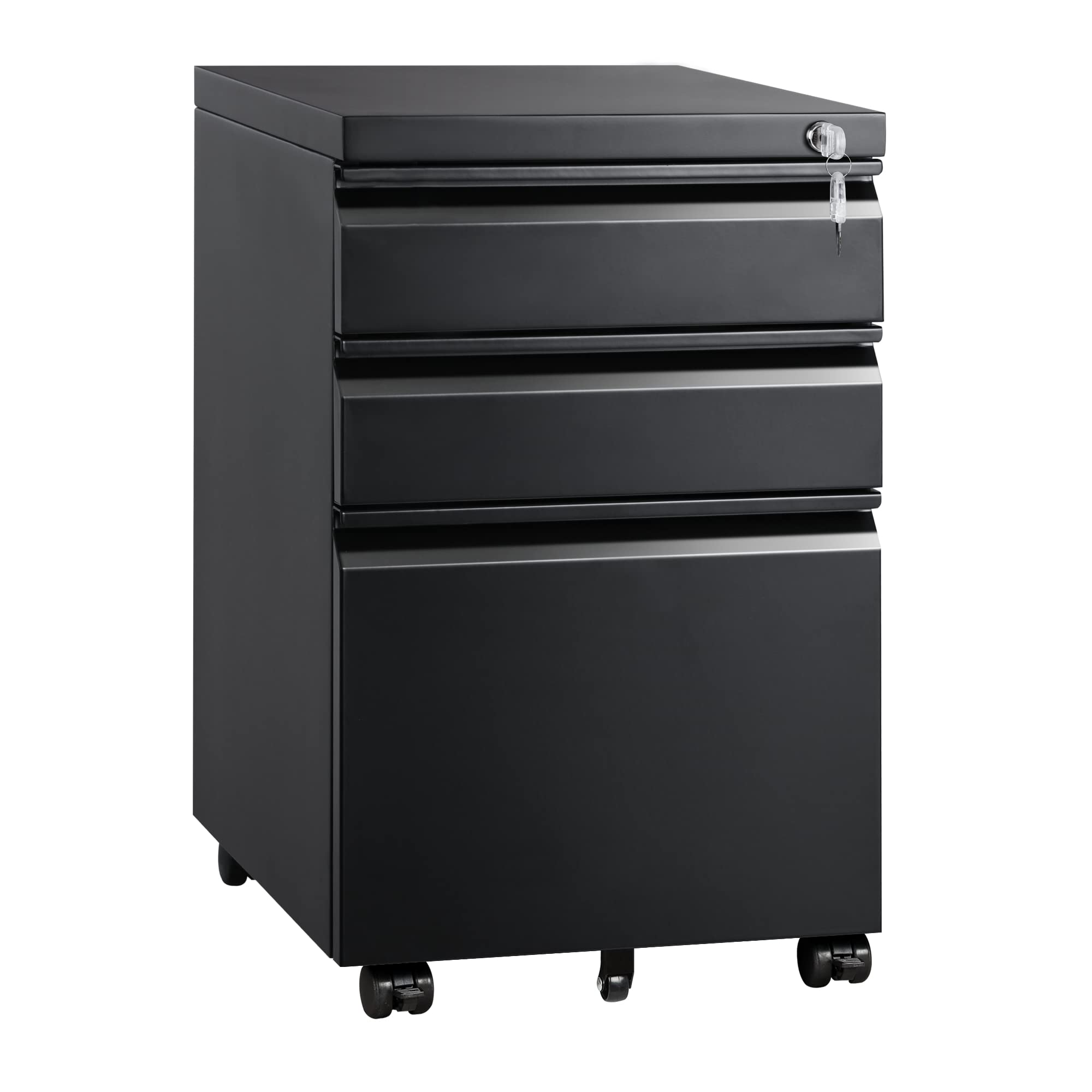 DEVAISE 3 Drawer Mobile File Cabinet with Lock, Under Desk Metal Filing Cabinet for Legal/Letter/A4 File, Fully Assembled Except