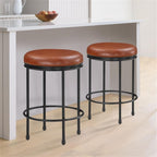 Montecarlo Caramel Faux Leather and Metal Backless Counter Height Stool