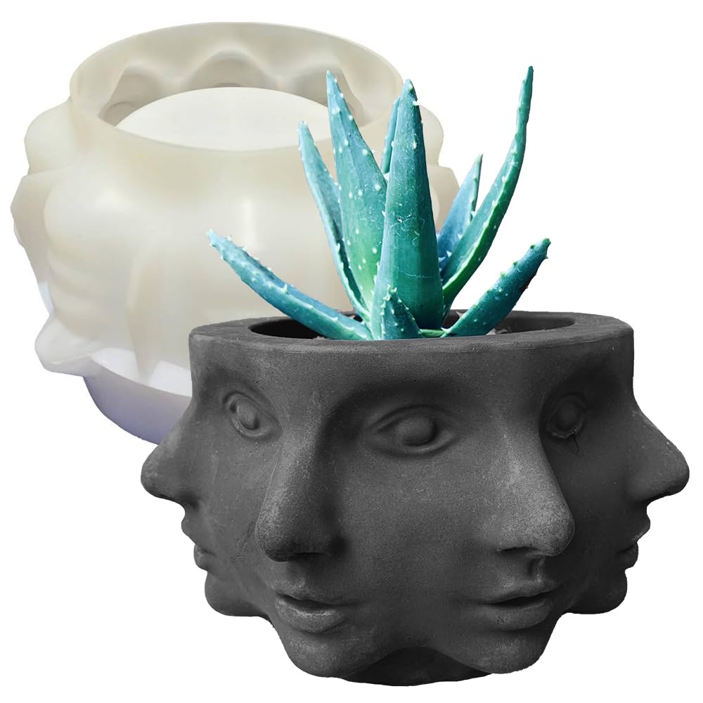 Silicone Head Face Planter Mold, 8 Inch Plant Pots Mold For Indoor/Outdoor, Multi -Face Shaped Succulent Flower Pots, Small Face