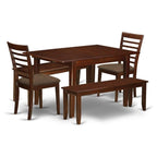 East West Furniture Mila5D-Mah-C 5 Piece Dining Table Set Includes A Rectangle Kitchen Table With Butterfly Leaf And 2 Linen Fabric Dining Chairs With 2 Benches, 36X54 Inch, Mahogany