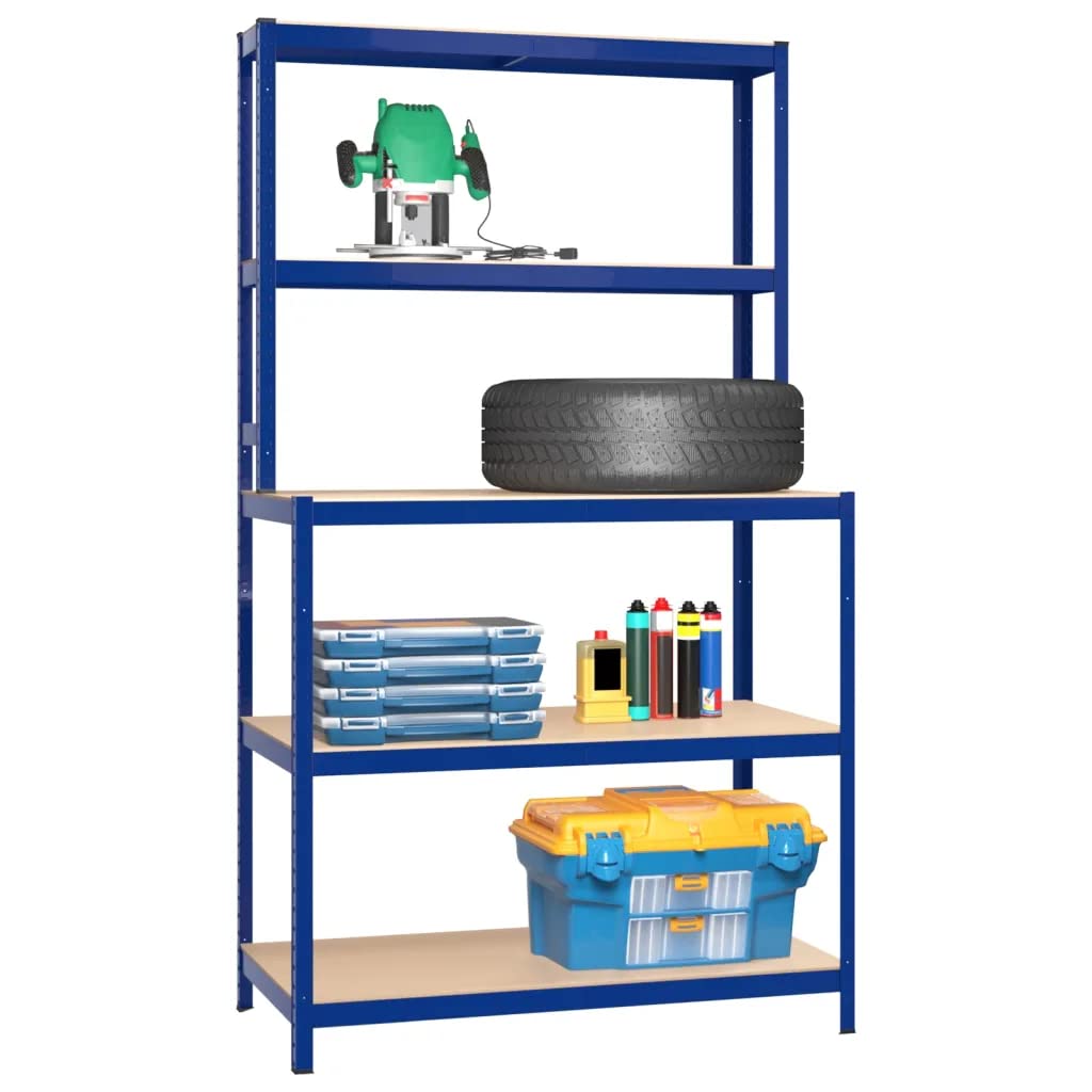 Vidaxl 5-Layer Work Table With Shelves Blue Steel&Engineered Wood