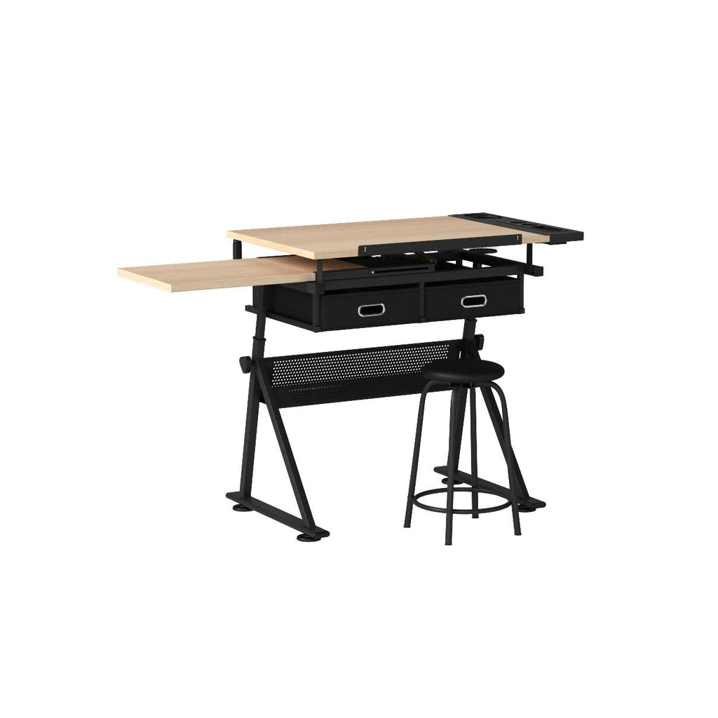 ZENY Drafting Table Art Desk, Height Adjustable Artist Drawing Table with Tilted Tabletop, Brown Engineered Wood, ZENYJA018103
