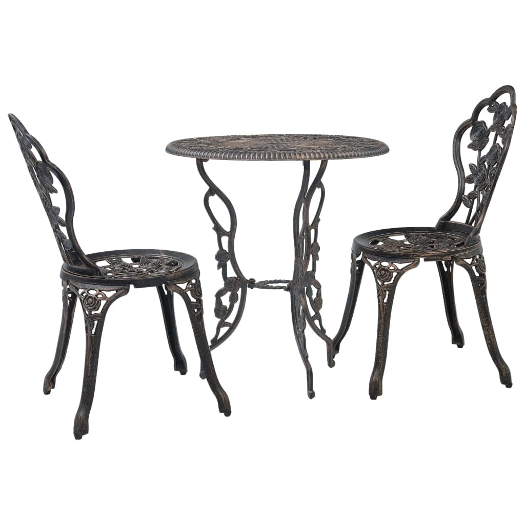 vidaXL 3 Piece Bistro Set, Heavy Duty Cast Aluminum Construction, for Patios, Balconies, Gardens, Bars, and Restaurants, Detailed Floral Design, Weather-Resistant, Assembly Required