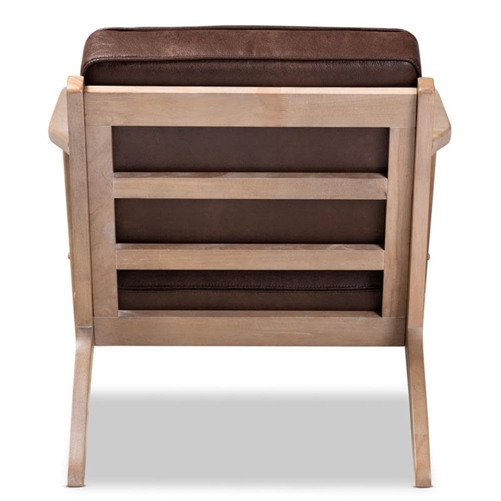 Baxton Studio Sigrid Mid-Century Modern Dark Brown Faux Leather Effect Fabric Upholstered Antique Oak Finished Wood Armchair