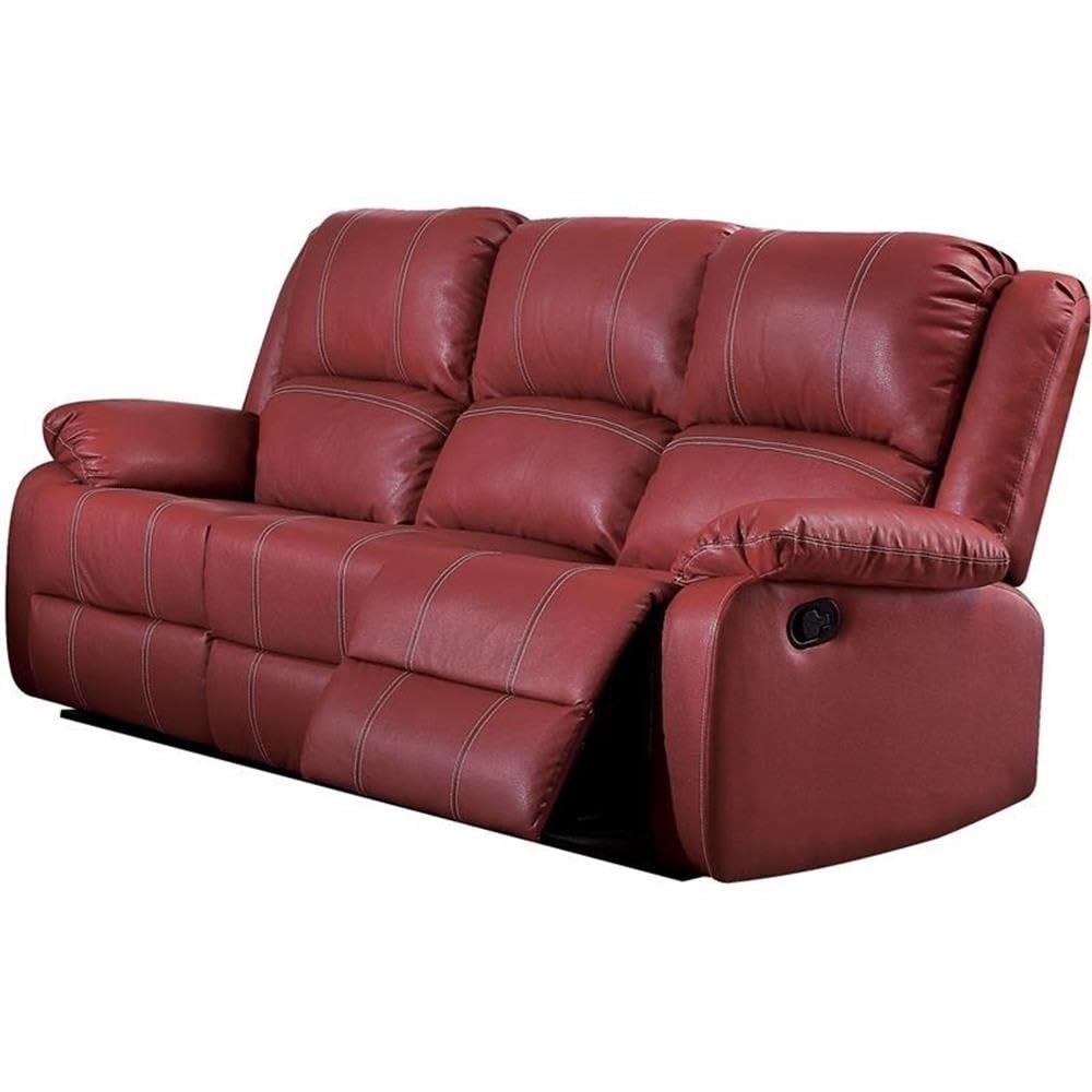 Acme Zuriel Faux Leather Motion Reclining Sofa In Red