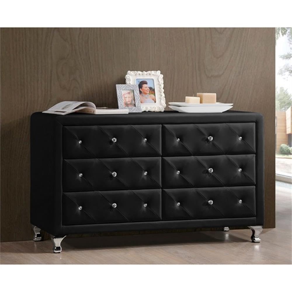 Baxton Studio Luminescence Wood Contemporary Upholstered Dresser, Black
