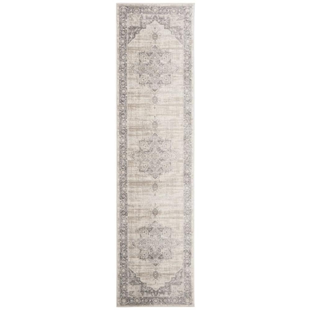 SAFAVIEH Brentwood Collection Runner Rug - 2 x 8, Cream & Grey, Medallion Distressed Design, Non-Shedding & Easy Care, Ideal f