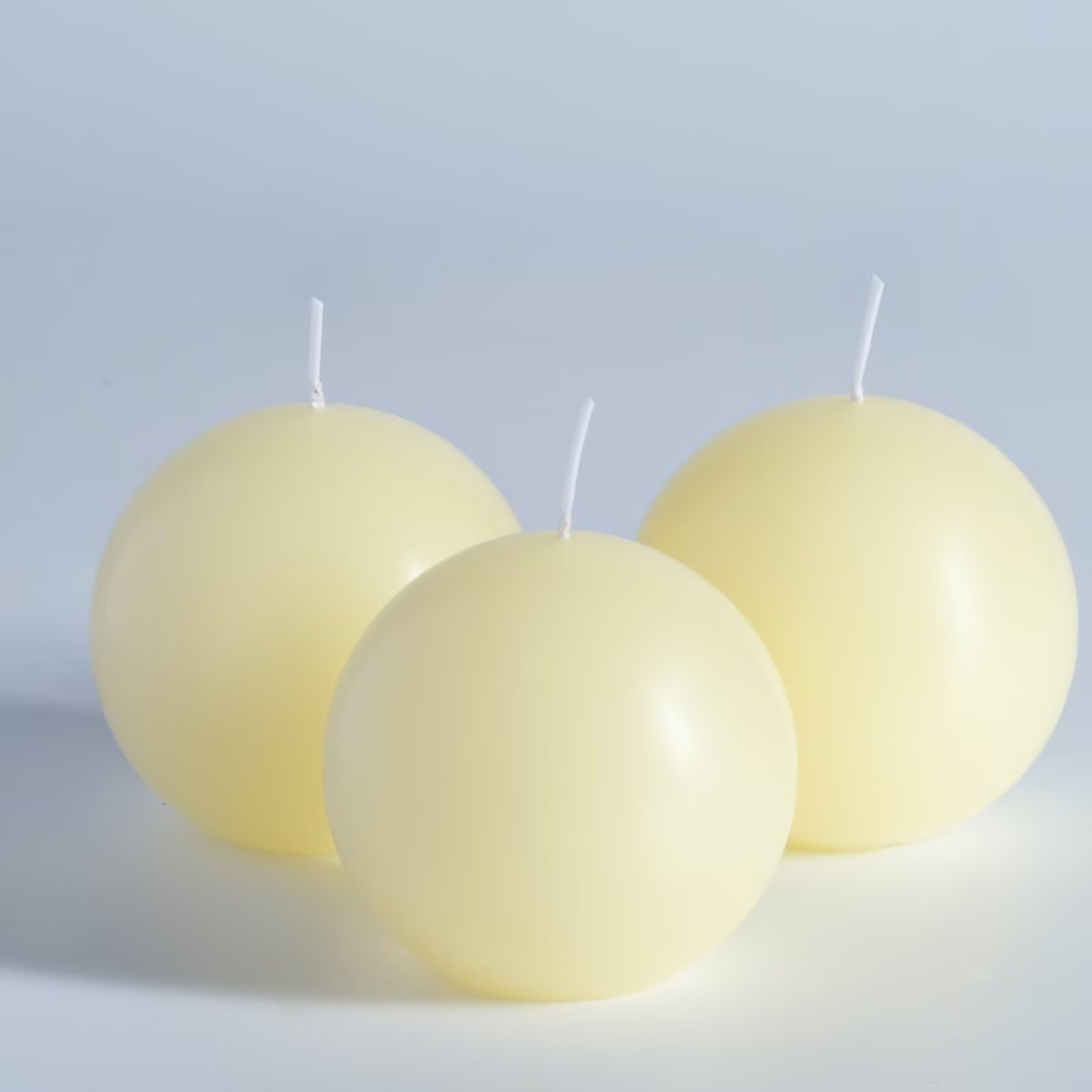 MOZEAL Hand-Poured, 3 Inch Ivory Round Ball Candles - Elegant Cream Round Pillar Candles Set of 3, Dripless, Unscented, Smokeles