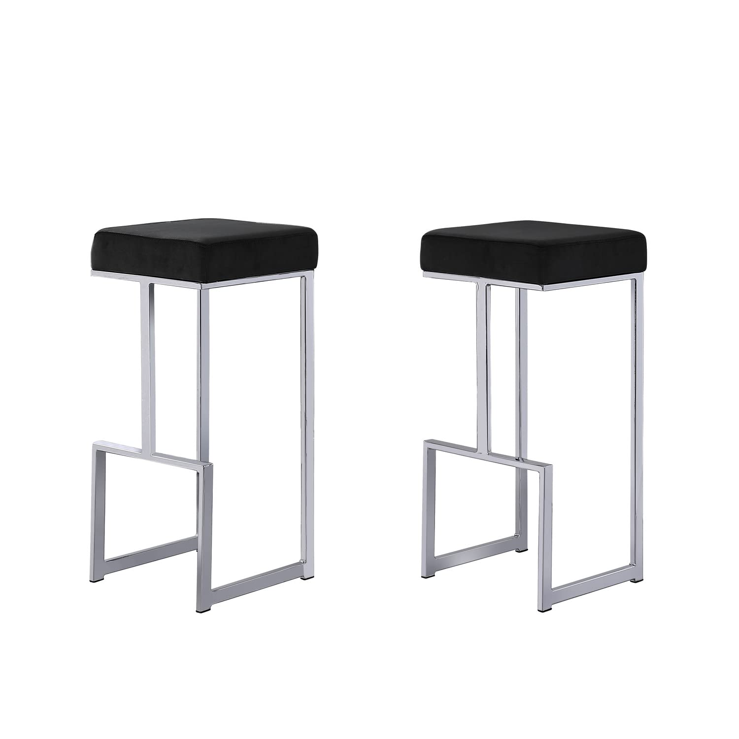 Best Master Furniture Dorrington Velvet Backless Bar Stool in Black/Silver (Set of 2)