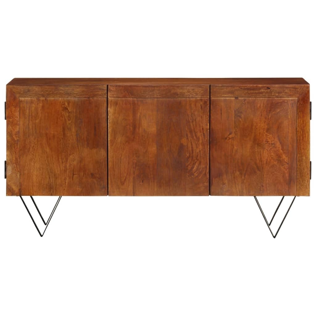 vidaXL Solid Mango Wood Sideboard with V-Shaped Steel Legs - Spacious Rustic Cabinet for Living Room, Lounge Area