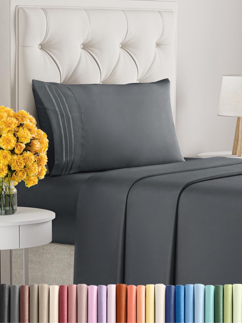 Twin Size 3 Piece Sheet Set - Extra Soft, Breathable & Cooling Sheets - Hotel Luxury Durable Bed Sheets For Women & Men - Deep Pockets, Easy-Fit & Wrinkle-Free Sheets - Slate Blue Oeko-Tex Bed Sheets