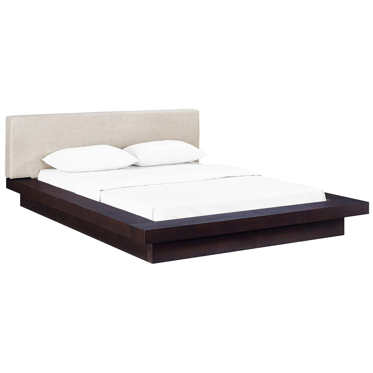 Modway Freja Upholstered Queen Platform Bed With Wood Slat Support In Cappuccino Gray