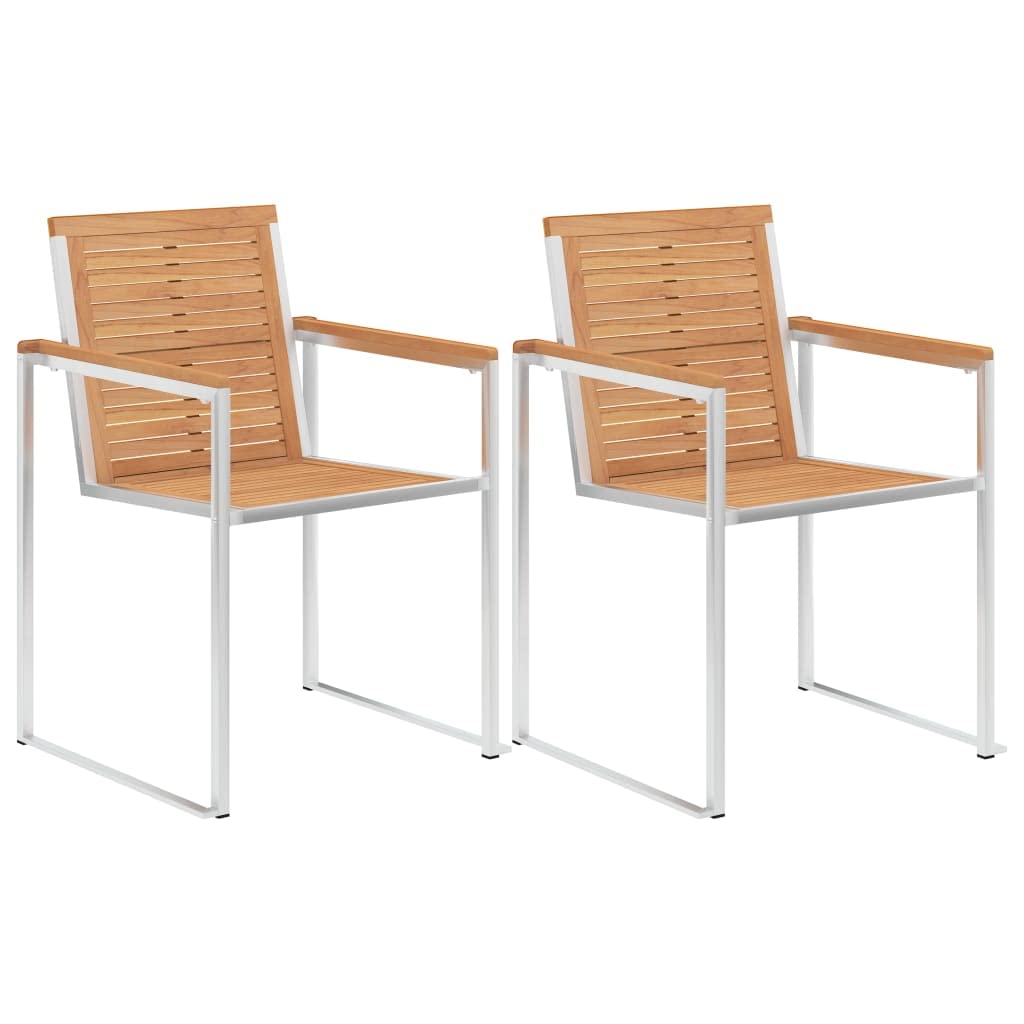 Vidaxl Garden Chairs Set Of 2 Solid Teak Wood And Stainless Steel