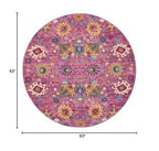 HomeRoots 100% Polypropylene 5’ Round Fuchsia and Orange Distressed Area Rug