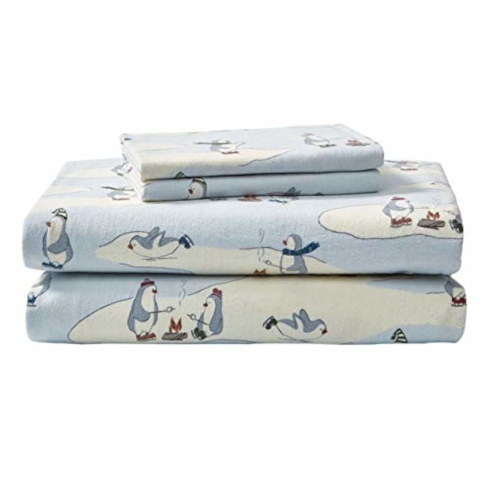 Eddie Bauer - Full Sheets, Cotton Flannel Bedding Set, Brushed For Extra Softness, Cozy Home Decor (Skating Penguin, 4 Pcs, Full)