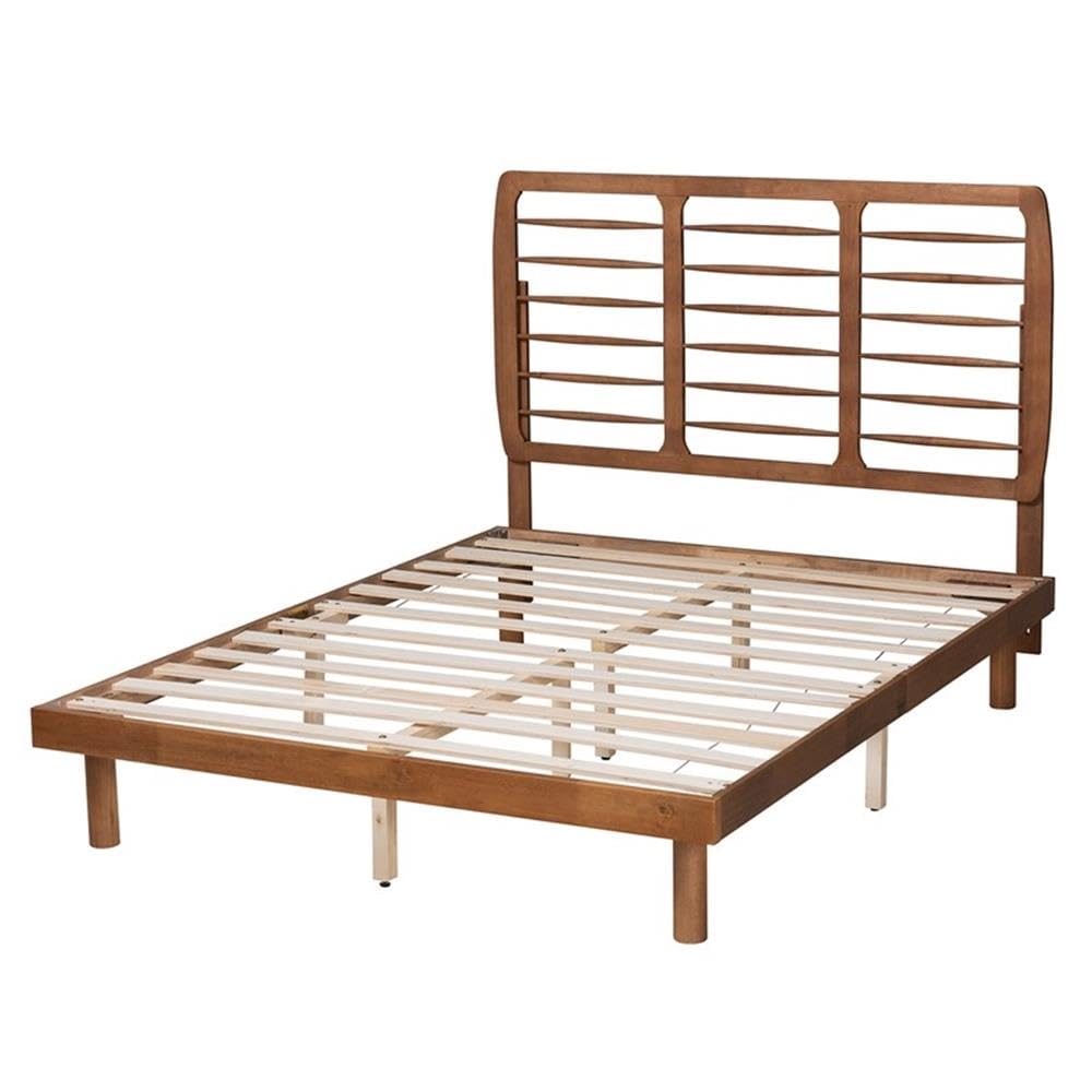 Baxton Studio Petra Mid-Century Modern Ash Walnut Finished Wood Full Size Platform Bed