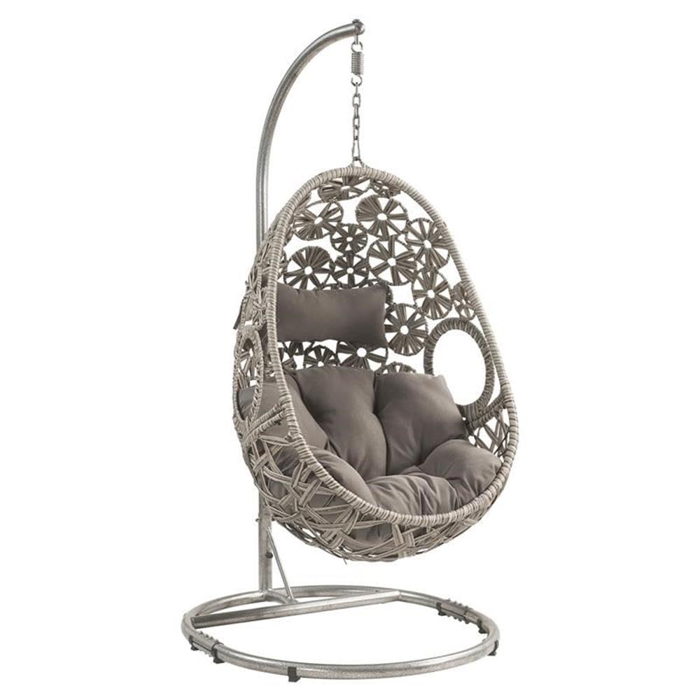 ACME Sigar Wicker Patio Hanging Chair with Metal Stand in Light Gray