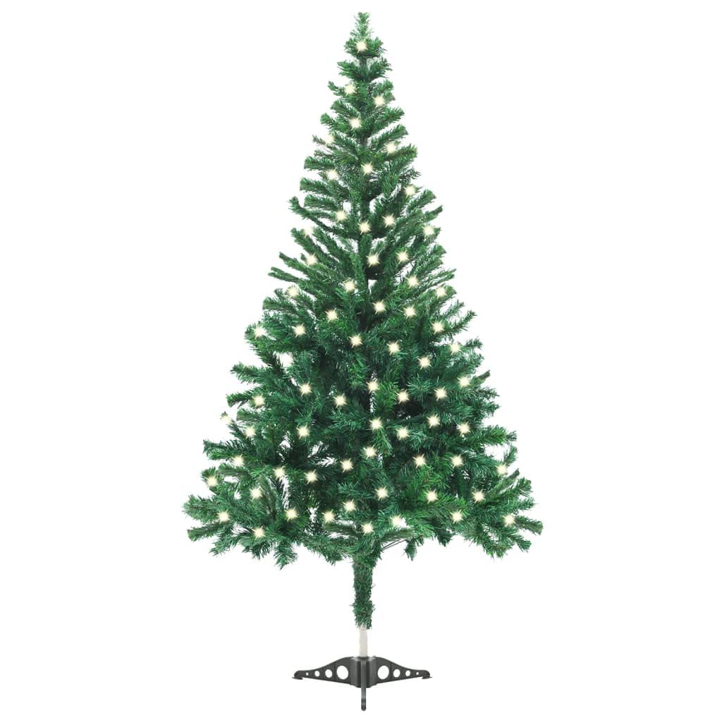 vidaXL Dense PVC Green Pre-lit Christmas Tree, 47.2&quot; Height – Artificial Tree with Stand and LED Lights – Easy to Assemble – Perfect for Festive Home Decor