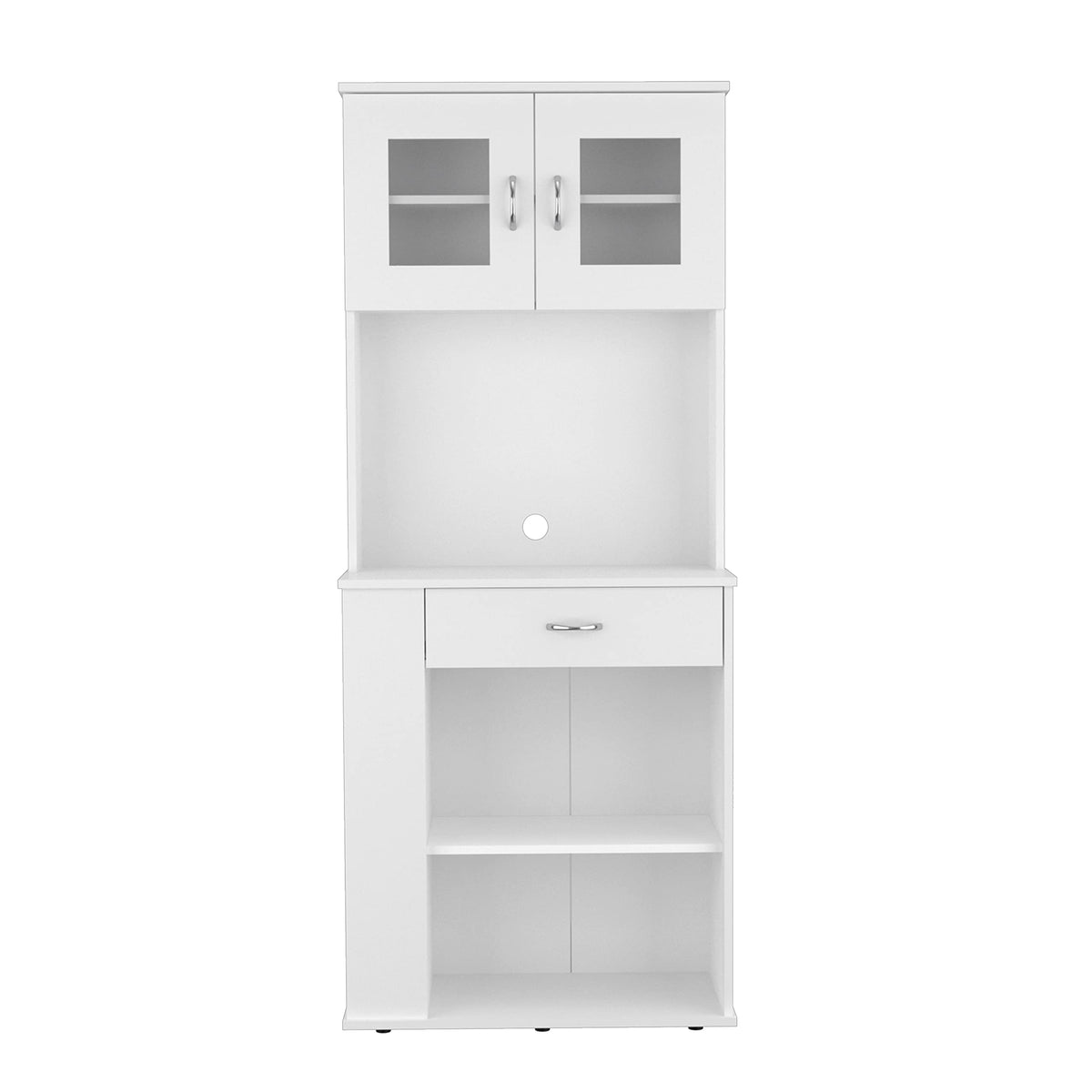 DEPOT E-SHOP Pantry Cabinet 67&quot; H, 2 Doors, 1 Drawer, 2 Open Storage Shelves, 2 Internal Shelves, 3 Open Side Storage Shelves, White