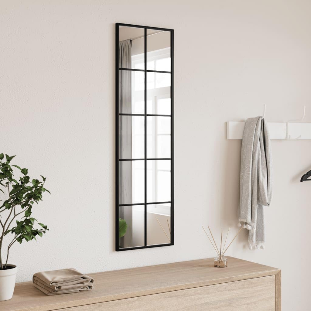 Vidaxl Black Wall Mirror - Rectangle 11.8"X39.4" Iron Frame | Wall-Mounted Versatile Home Decor | Clear Reflective Glass For Bedroom, Bathroom, Living Room, & Hallway
