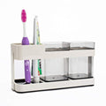 Inditradition 3 Section Toothbrush Toothpaste Holder | Bathroom Toiletries Organizer Stand (Beige/Clear Color), Plastic