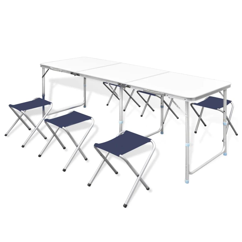Foldable Camping Table Set with 6 Stools Height Adjustable 70.9&quot;x23.6&quot;