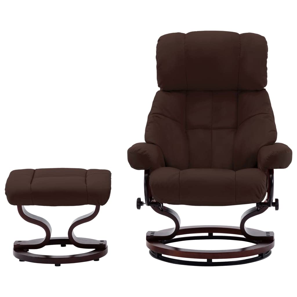 NusGear Recliner Chair with Footstool Brown Faux Leather and Bentwood