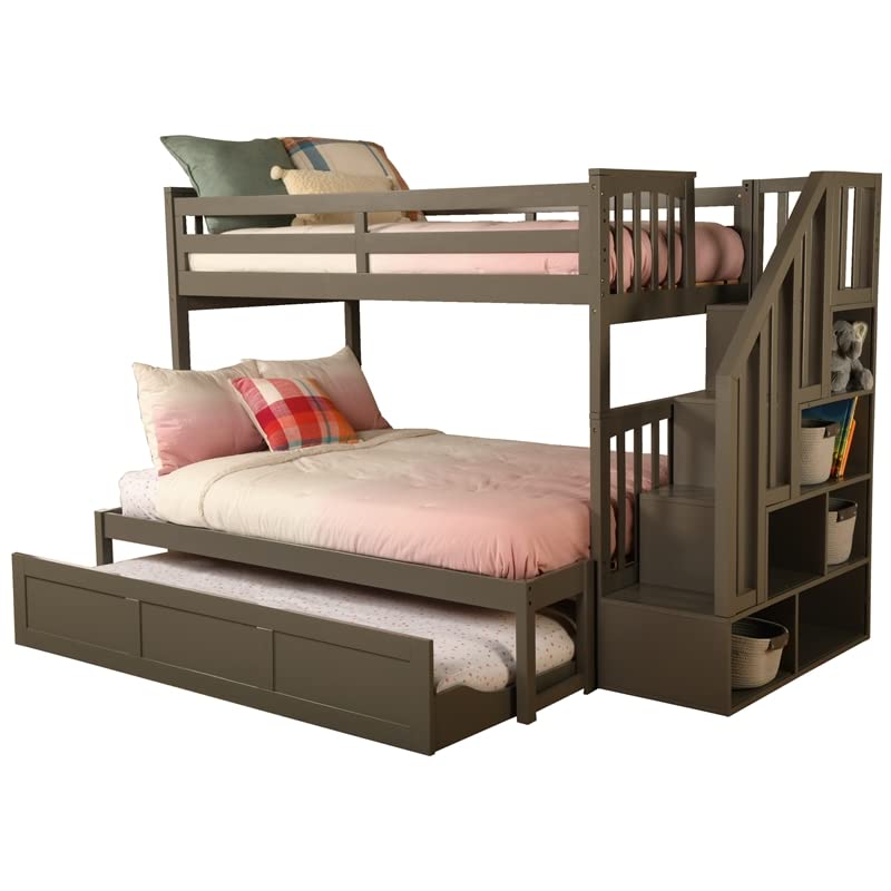 Kodiak Furniture Kelcie Twin/Full Wood Bunk Bed with Storage and Trundle in Dark Gray