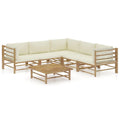 vidaXL 6-Piece Bamboo Patio Lounge Set - Scandinavian Style Eco-Friendly Outdoor Furniture - Cream White Cushions Included - Easy Assembly & Washable Cushion Covers